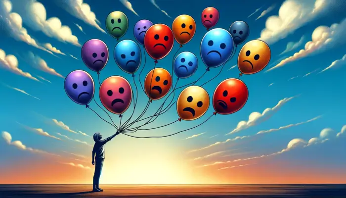 A person releasing balloons into the sky representing changing his mindset